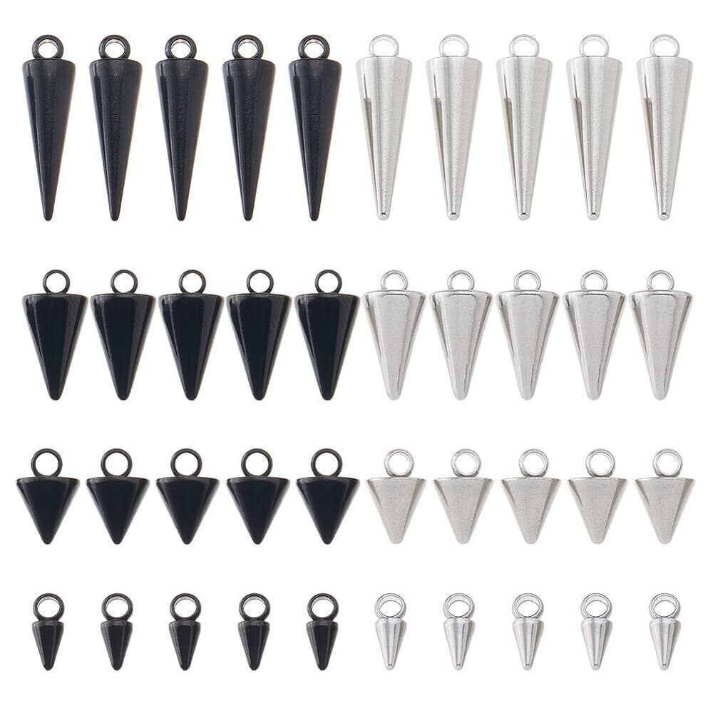 2879 40Pcs 4 Sizes Cone Charms Stainless Steel Spike Pendants Punk Style